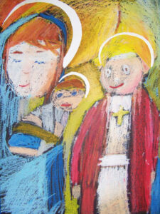 Maryja z dzieciątkiem na rękach, obok Jan Paweł II