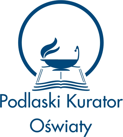 Granatowe logo Podlaskiego Kuratora Oświaty.