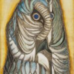 Obraz olejny na płótnie przedstawiający szaro - niebieską sowę